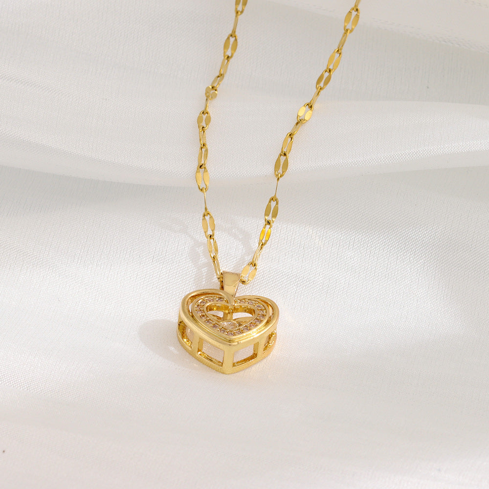 Rhinestone Titanium Steel Love Necklace
