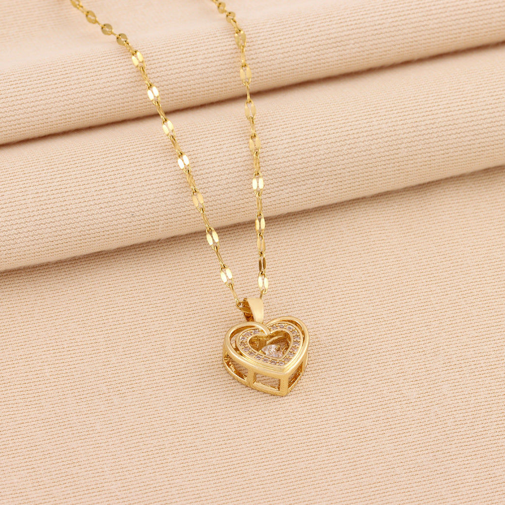 Rhinestone Titanium Steel Love Necklace