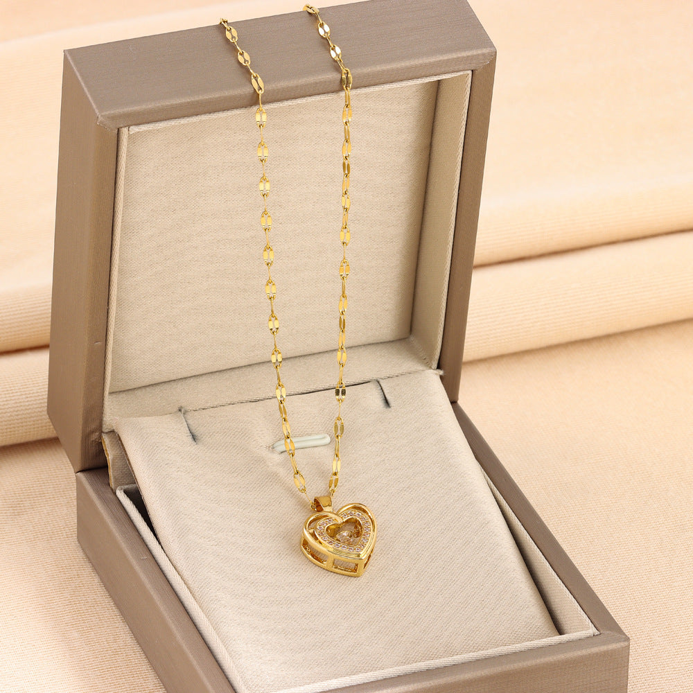 Rhinestone Titanium Steel Love Necklace