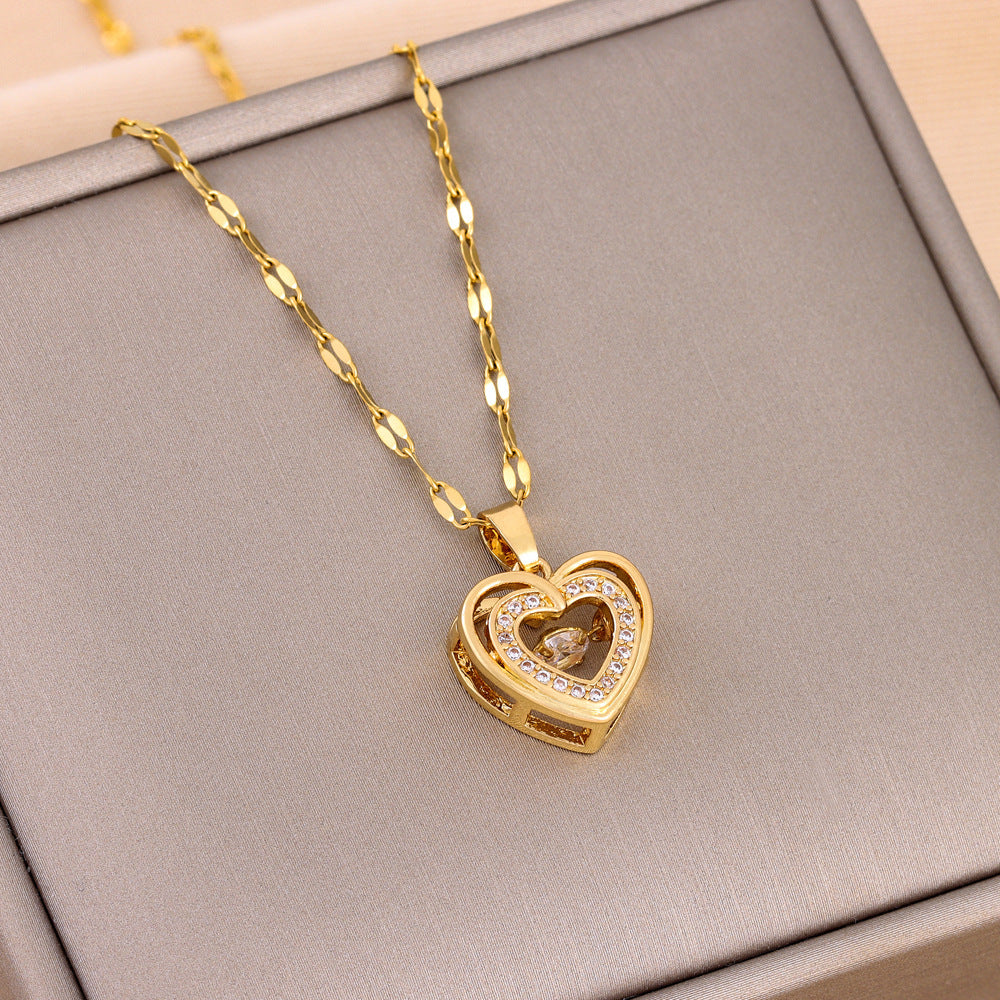 Rhinestone Titanium Steel Love Necklace