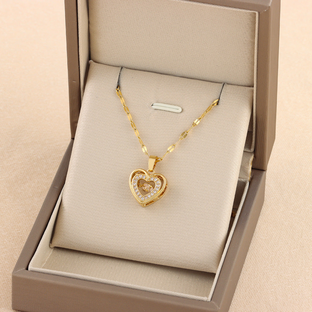 Rhinestone Titanium Steel Love Necklace